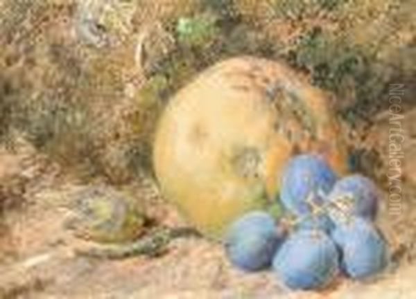 Still Life Of Fruit On A Mossy Bank Oil Painting by William Henry Hunt