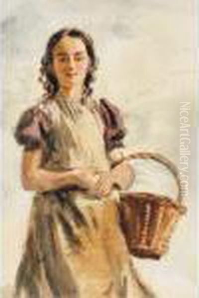 Young Girl With Basket Oil Painting by William Henry Hunt