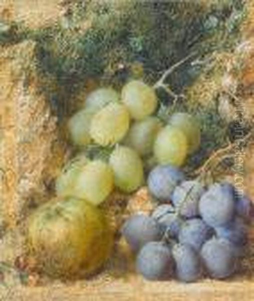 Still Life Of Grapes And Apple Oil Painting by William Henry Hunt