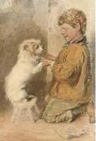 A Study Of A Boy With A Dog Oil Painting by William Henry Hunt