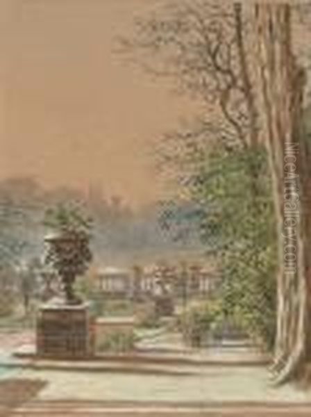 A Formal Garden; A Country Landscape. Oil Painting by William Henry Hunt