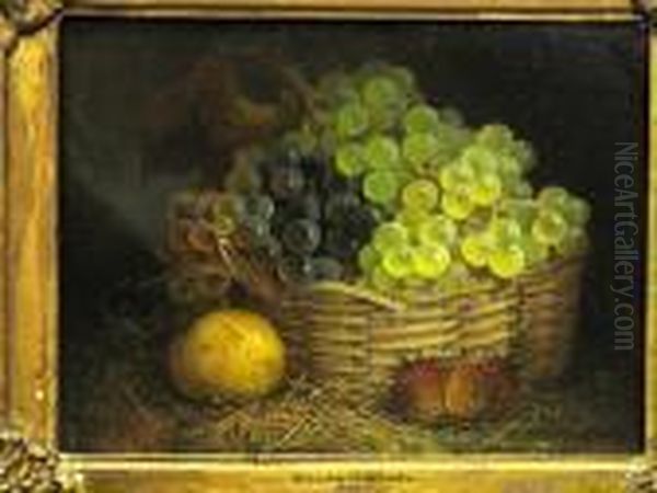 A Still Life With A Basket Of Grapes And Other Fruit Oil Painting by William Henry Hunt