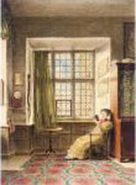 A Lady Reading By A Window, Hardwick Hall Oil Painting by William Henry Hunt