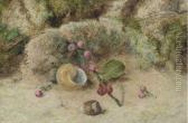 Still Life Of A Shell And Berries On A Mossy Bank Oil Painting by William Henry Hunt