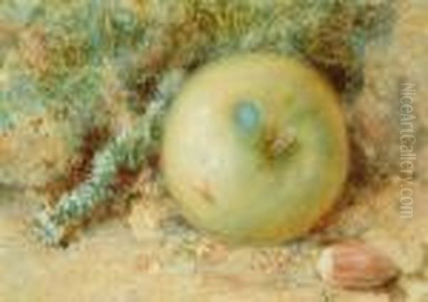 Still Life - An Apple On An Earthy Bank Oil Painting by William Henry Hunt