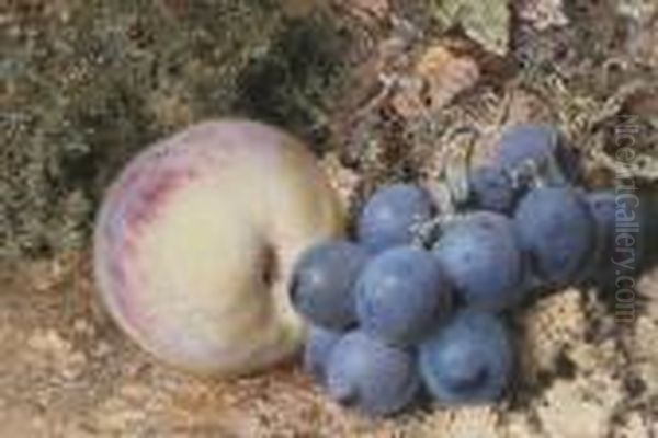 A Still Life Of A Peach And Grapes Oil Painting by William Henry Hunt