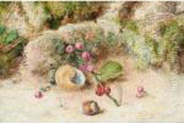 A Still Life Of Berries, A Shell And Hazlenut Oil Painting by William Henry Hunt