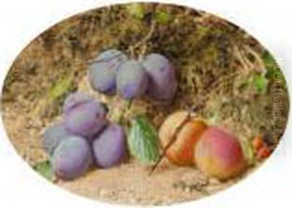 Still Life With Peaches And Plums On A Mossy Bank Oil Painting by William Henry Hunt