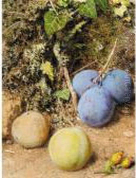 Still Life With Greengages And Plums On A Mossy Bank Oil Painting by William Henry Hunt