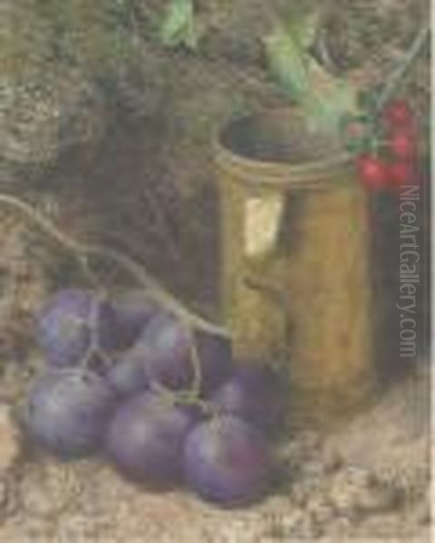 Still Life Of Grapes, A Tankard And A Sprig Of Holly Oil Painting by William Henry Hunt