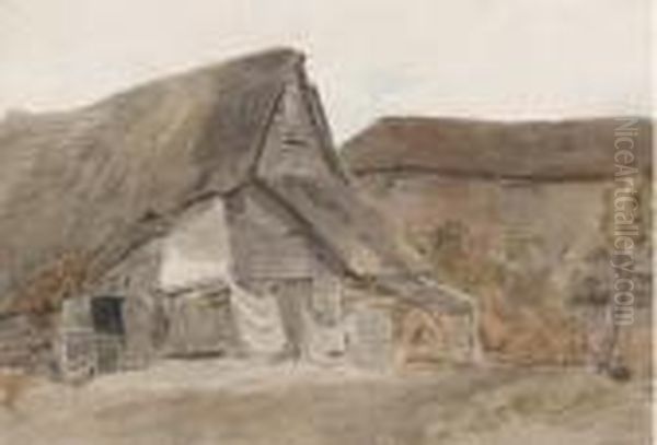 Cottages At St. Albans Oil Painting by William Henry Hunt