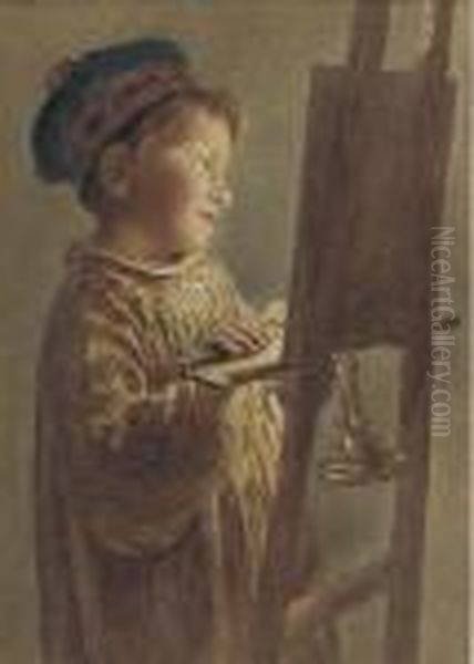 A Young Boy Viewing A Picture By Candlelight Oil Painting by William Henry Hunt