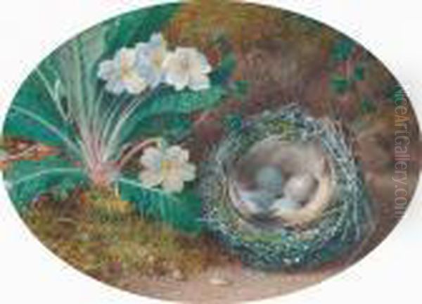 A Primrose And Birds Nest Oil Painting by William Henry Hunt