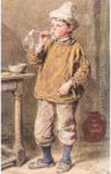 A Boy Blowing Bubbles Oil Painting by William Henry Hunt