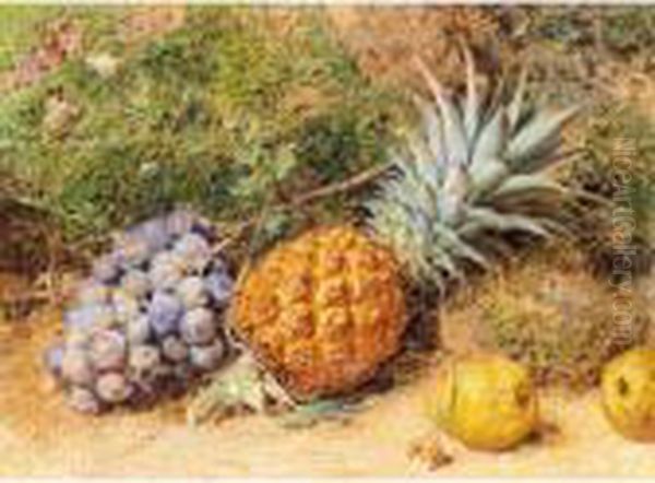 Still Life Of Pears, Grapes And A Pineapple Oil Painting by William Henry Hunt