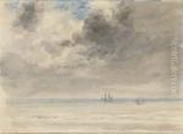 Distant Shipping Beneath Stormy Skies Oil Painting by William Henry Hunt