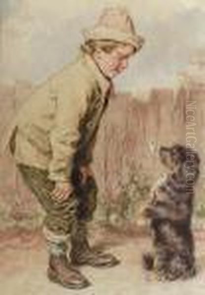 A Boy With A Begging Dog Oil Painting by William Henry Hunt