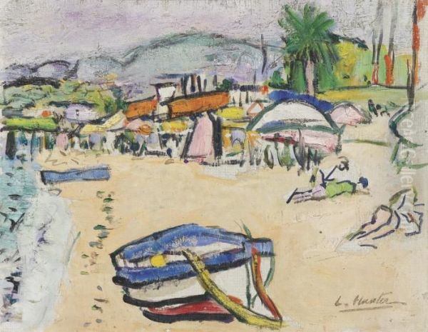 On The Beach, South Of France Oil Painting by George Leslie Hunter