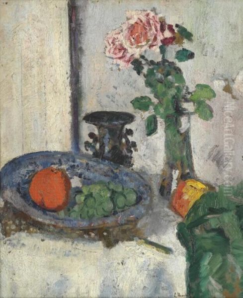 Still Life With Fruit And Roses Oil Painting by George Leslie Hunter