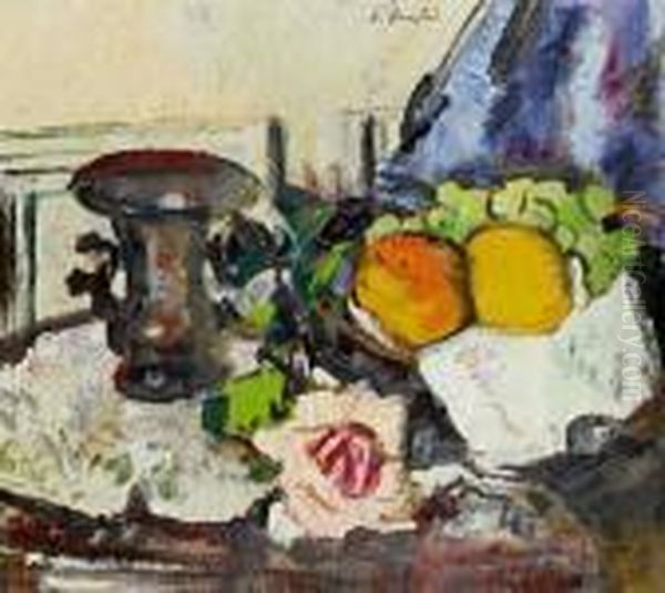 Still Life With Oranges And Grapes Oil Painting by George Leslie Hunter