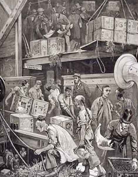 Breaking Bulk on Board a Tea Ship in the London Docks Oil Painting by William Bazett Murray