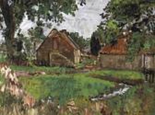 Farm Buildings, Ceres, Fife Oil Painting by George Leslie Hunter