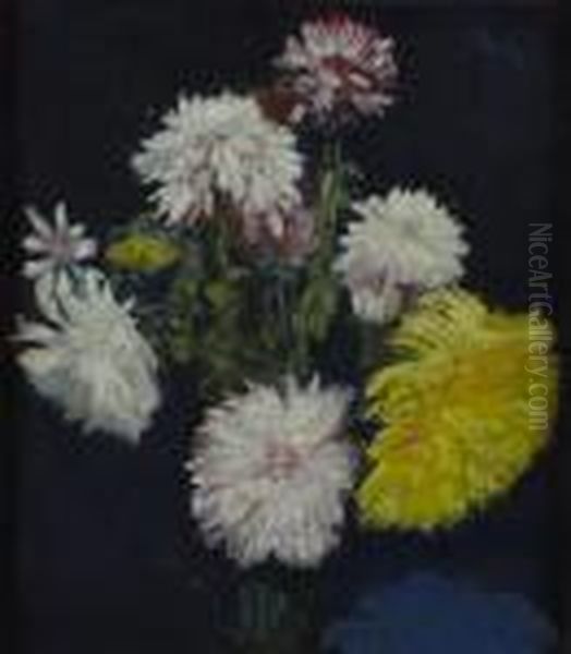 Still Life Of Chrysanthemum Oil Painting by George Leslie Hunter