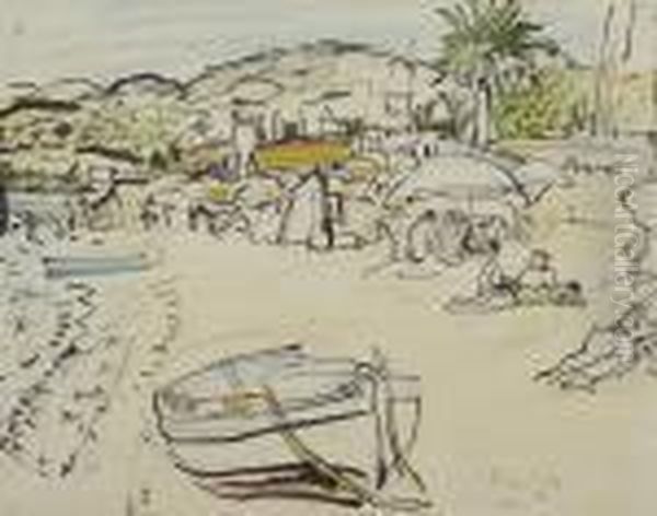 On The Beach South Of France Oil Painting by George Leslie Hunter