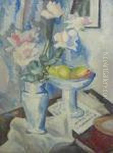 Still Life Of Roses Oil Painting by George Leslie Hunter