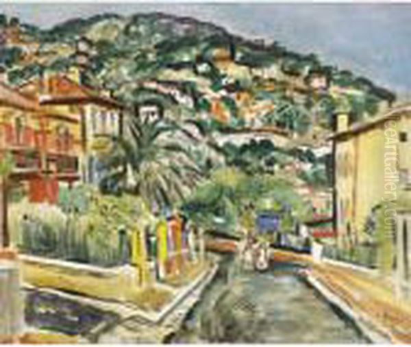 Street Scene, Vence Oil Painting by George Leslie Hunter