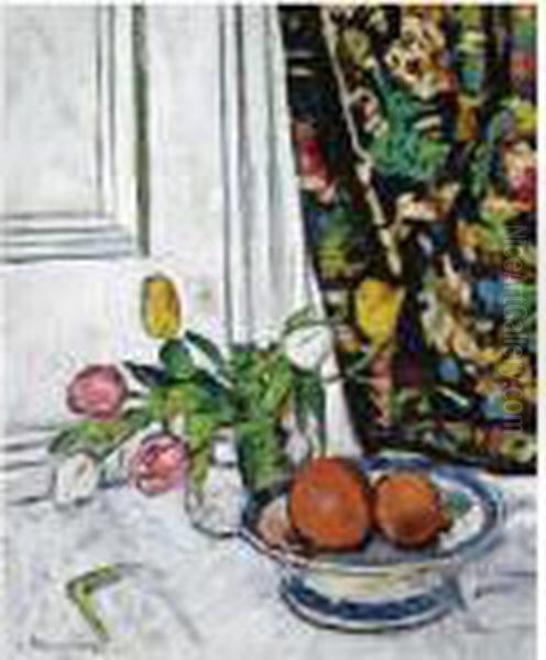 Still Life With Tulips And Oranges Oil Painting by George Leslie Hunter