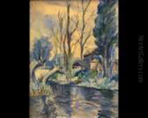 Wooded River Landscape Oil Painting by George Leslie Hunter