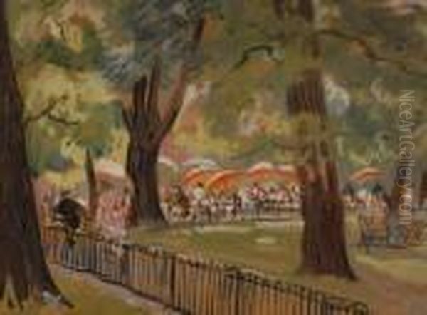 Busy Park Scene Oil Painting by George Leslie Hunter