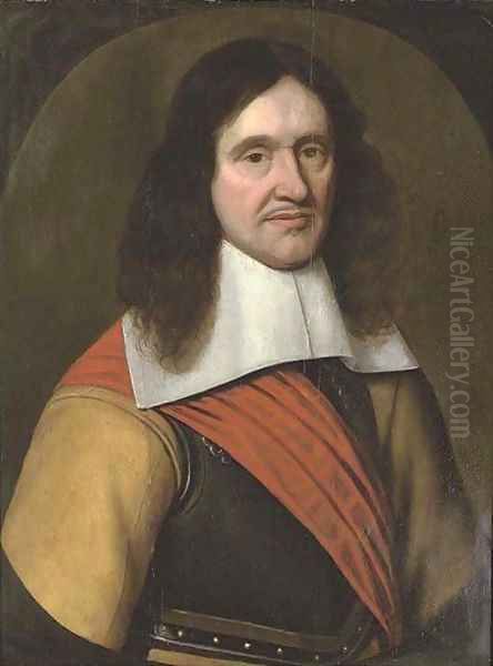 Portrait of a man, bust-length, wearing a breast plate and red sash Oil Painting by Michiel Jansz. van Mierevelt