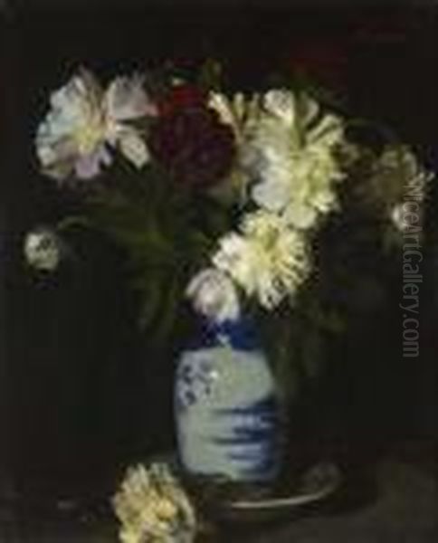 A Still Life Of Flowers In A Chinese Vase Oil Painting by George Leslie Hunter