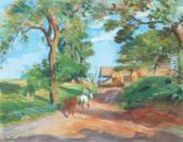 The Farm Track Oil Painting by George Leslie Hunter