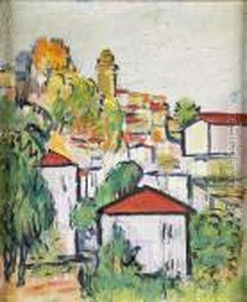 Rooftops, Possibly Villefranche Oil Painting by George Leslie Hunter