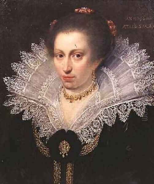 Portrait of a Lady Wearing a High Lace Collar 1602 Oil Painting by (studio of) Moreelse, Paulus