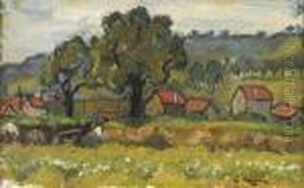 At Work In The Fields, France Oil Painting by George Leslie Hunter