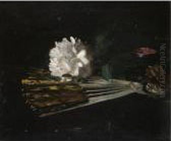 Still Life With A Fan And A Carnation Oil Painting by George Leslie Hunter