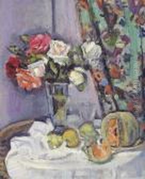 Still Life With Flowers Oil Painting by George Leslie Hunter