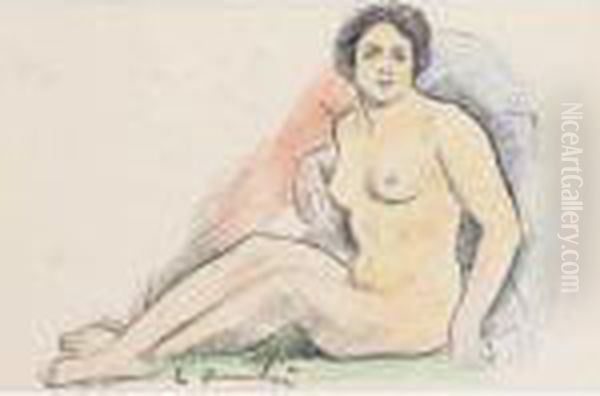 A Seated Female Nude Oil Painting by George Leslie Hunter