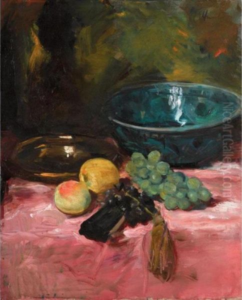 Still Life With Fruit And A Blue Bowl Oil Painting by George Leslie Hunter