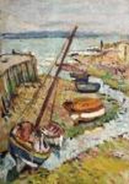 Harbour Scene Oil Painting by George Leslie Hunter