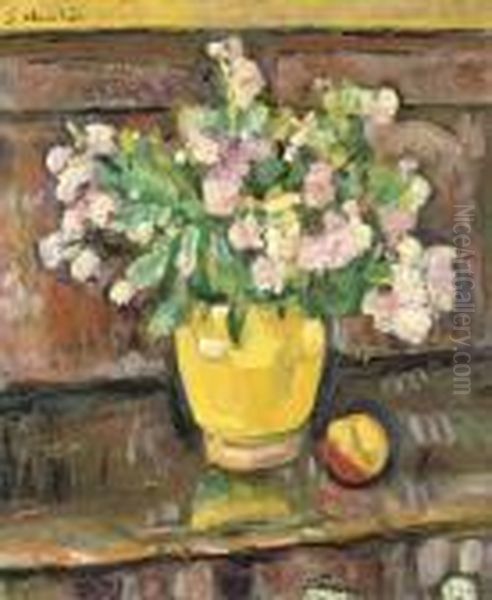 Still Life With Flowers In A Yellow Vase Oil Painting by George Leslie Hunter