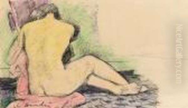 Female Nude Seen From Behind Oil Painting by George Leslie Hunter