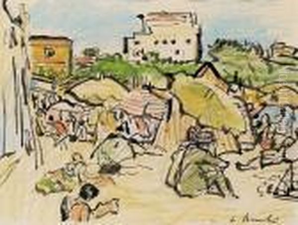 On The Beach, Juan-les-pins Oil Painting by George Leslie Hunter