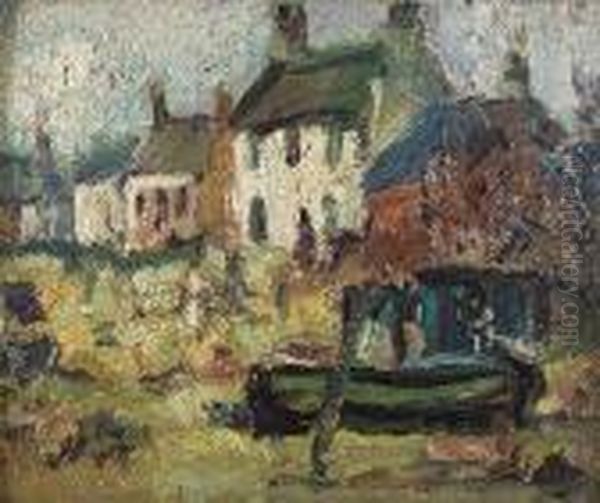 Fife Fishing Village Oil Painting by George Leslie Hunter