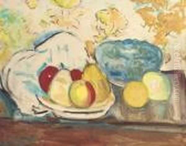 Apples And Pears Oil Painting by George Leslie Hunter