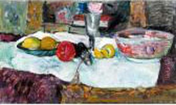 Still Life With Fruit On A Table Oil Painting by George Leslie Hunter